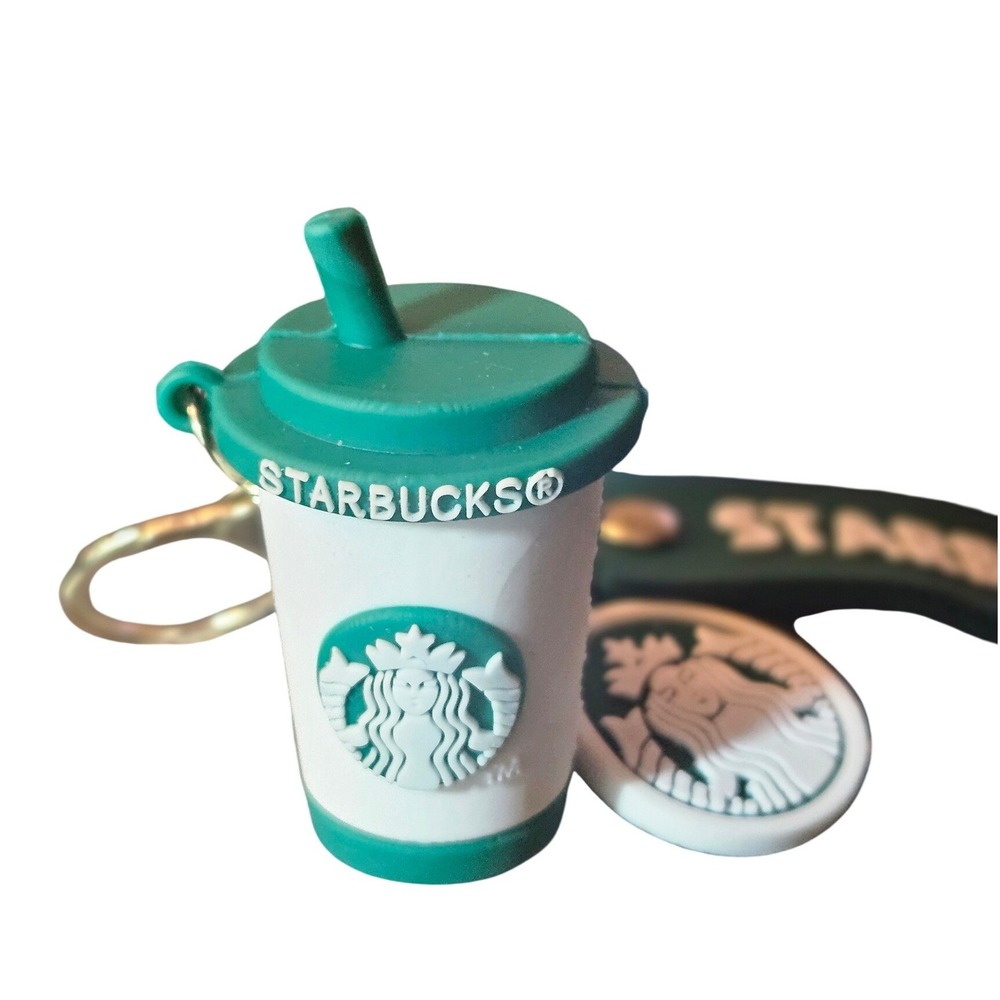Starbucks Coffee Cup Keychain Green Wristlet‎ Strap 3D Miniature Cup Charm